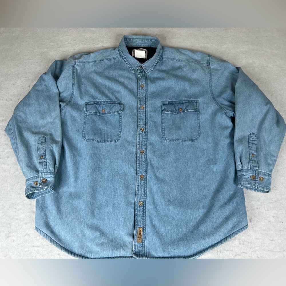 Vtg Wrangler Shirt Mens 2XL Rugged Wear Fleece Shearling Lined Faded Denim